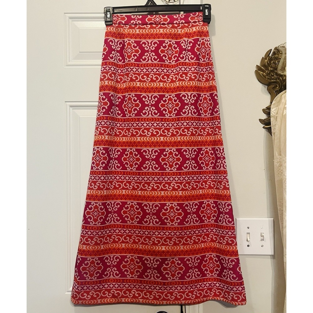 Vtg 60s 70s Lion Tree Maxi Skirt Hippie Psychedelic Tapestry Knit XS 26 Waist